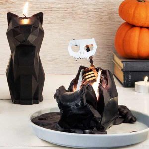 Cat Candle With Skeleton