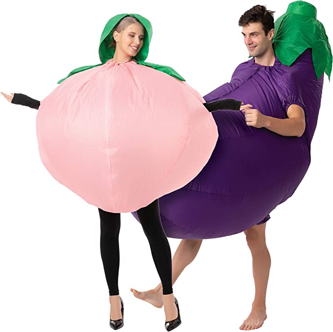 peach and eggplant couples costume